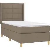 Syfax Cama box spring con colchón tela gris taupe 100x200 cm