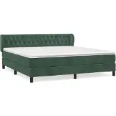Syfax Cama box spring con colchón terciopelo verde oscuro 160x200 cm