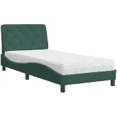 Syfax Cama con colchón terciopelo verde oscuro 90x200 cm
