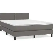 Syfax Cama box spring con colchón cuero sintético gris 140x200 cm