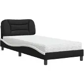 Syfax Cama con colchón Hvar cuero sintético negro y blanco 90x190 cm