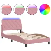 Syfax Estructura de cama con LED sin colchón terciopelo rosa 100x200 cm