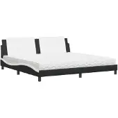 Syfax Cama con colchón Zadar cuero sintético negro y blanco 200x200 cm