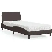 Syfax Cama con colchón Dover tela marrón oscuro 80x200 cm
