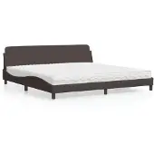Syfax Cama con colchón Dover tela marrón oscuro 200x200 cm