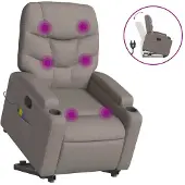 Syfax Sillón reclinable de masaje elevable tela gris taupé