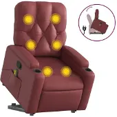 Syfax Sillón reclinable de masaje de pie cuero artificial rojo tinto