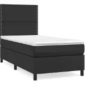 Syfax Cama box spring con colchón cuero sintético negro 90x190 cm