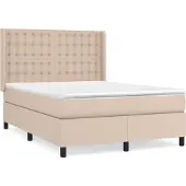 Syfax Cama box spring con colchón cuero sintético capuchino 140x190cm