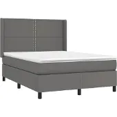 Syfax Cama box spring con colchón cuero sintético gris 140x200 cm