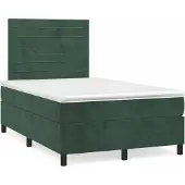 Syfax Cama box spring con colchón terciopelo verde oscuro 120x200 cm