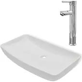 Syfax Lavabo de baño rectangular con grifo mezclador cerámica blanco