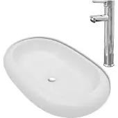 Syfax Lavabo de baño ovalado con grifo mezclador cerámica blanco
