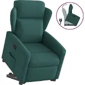 Syfax Sillón reclinable elevable tela verde oscuro