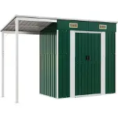Syfax Cobertizo jardín tejado alargado acero verde 277x107x181 cm