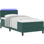 Syfax Cama Box Spring LED Verde oscuro 100 x 200 cm Terciopelo