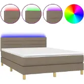 Syfax Cama box spring con colchón LED tela gris taupe 140x200 cm