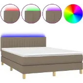 Syfax Cama box spring con colchón LED tela gris taupe 140x200 cm