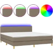 Syfax Cama box spring con colchón LED tela gris taupe 180x200 cm