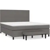 Syfax Cama box spring con colchón cuero sintético gris 160x200 cm