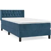 Syfax Cama box spring con colchón terciopelo azul oscuro 90x200 cm