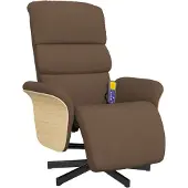 Syfax Sillón reclinable de masaje con reposapiés tela marrón