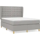 Syfax Cama box spring con colchón tela gris claro 140x190 cm