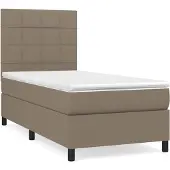 Syfax Cama box spring con colchón tela gris taupe 80x200 cm