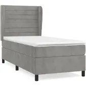 Syfax Cama box spring con colchón terciopelo gris claro 80x200 cm