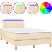 Syfax Cama box spring con colchón y LED tela crema 120x200 cm