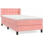 Syfax Cama box spring con colchón terciopelo rosa 90x190 cm