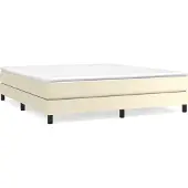 Syfax Cama box spring con colchón cuero sintético crema 160x200 cm