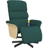 Syfax Sillón reclinable de masaje con reposapiés tela verde oscuro