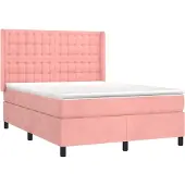 Syfax Cama box spring con colchón terciopelo rosa 140x190 cm