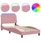 Syfax Estructura de cama con LED sin colchón terciopelo rosa 90x200 cm