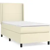 Syfax Cama box spring con colchón cuero sintético crema 100x200 cm