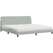 Syfax Cama con colchón terciopelo gris claro 200x200 cm