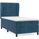 Syfax Cama box spring con colchón terciopelo azul oscuro 80x200 cm