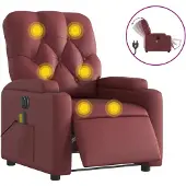 Syfax Sillón de masaje reclinable de cuero artificial rojo tinto