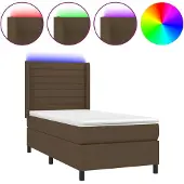 Syfax Cama box spring colchón y luces LED tela marrón oscuro 90x200cm