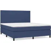 Syfax Cama box spring con colchón tela azul 160x200 cm