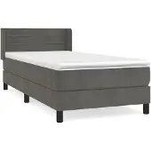 Syfax Cama box spring con colchón terciopelo gris oscuro 100x200 cm
