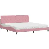Syfax Cama con colchón terciopelo rosa 200x200 cm