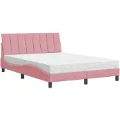 Syfax Cama con colchón Hanko terciopelo rosa 140x190 cm
