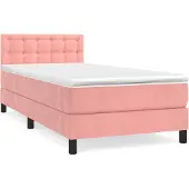 Syfax Cama box spring con colchón terciopelo rosa 100x200 cm