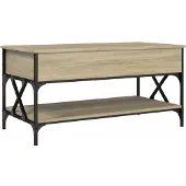 Syfax Mesa de centro madera ingeniería metal roble Sonoma 100x50x50cm
