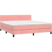 Syfax Cama box spring con colchón terciopelo rosa 160x200 cm