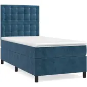 Syfax Cama box spring con colchón terciopelo azul oscuro 80x200 cm