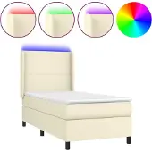 Syfax Cama box spring colchón y LED cuero sintético crema 100x200 cm