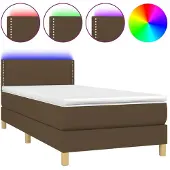 Syfax Cama box spring con colchón LED tela marrón oscuro 100x200 cm
